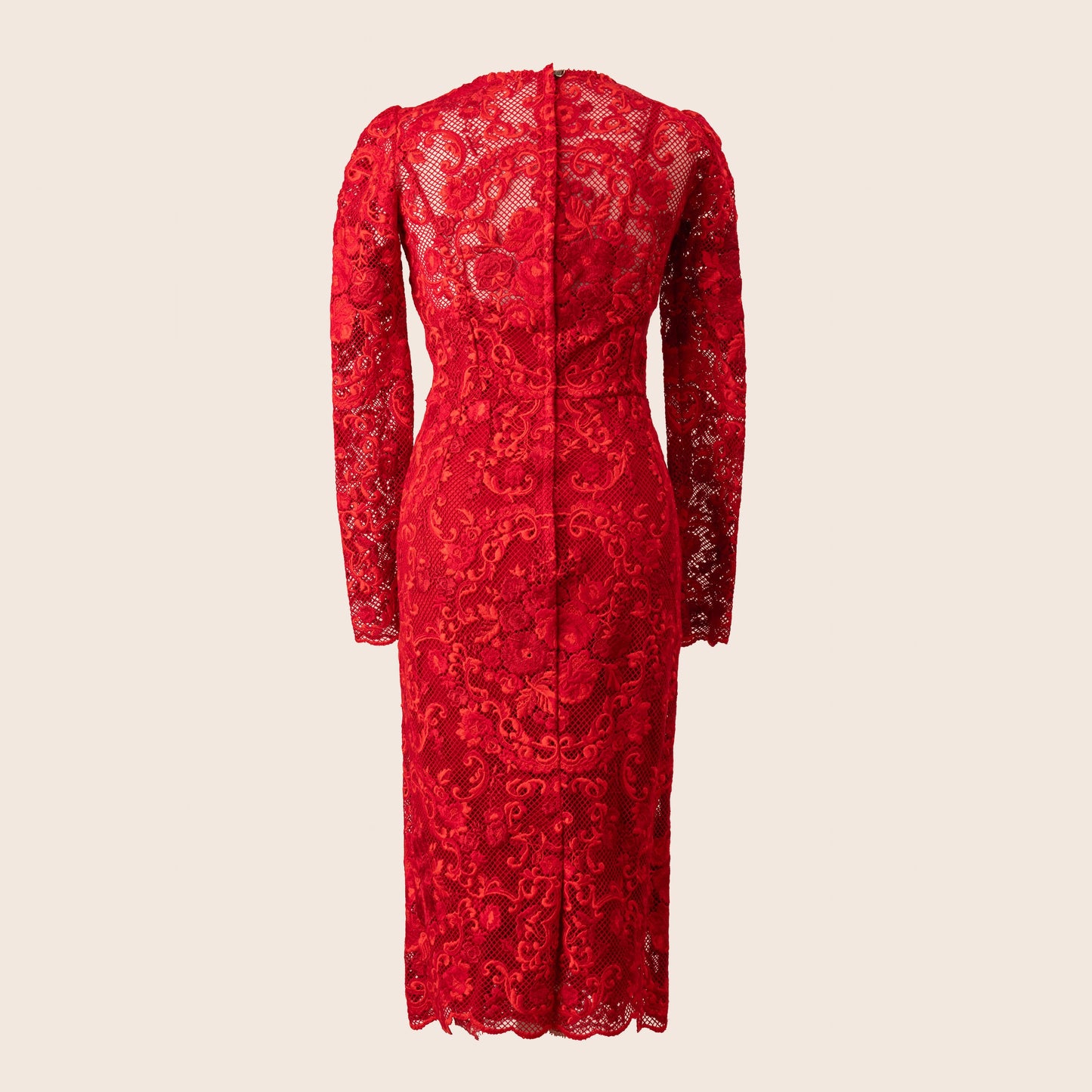 Dolce & Gabbana Red Lace Midi Dress