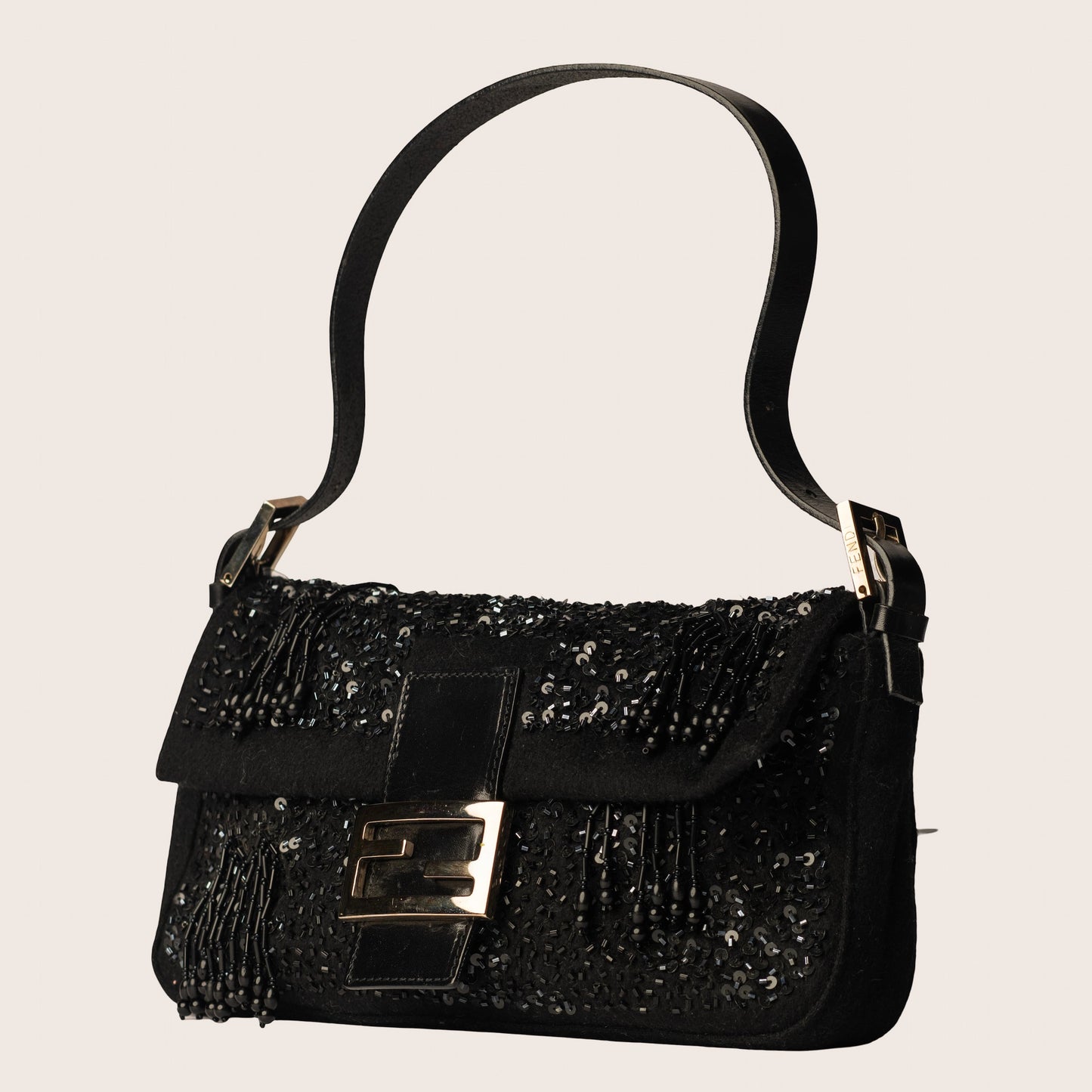 Fendi Baguette Black Sequin & Beaded Embellished Bag