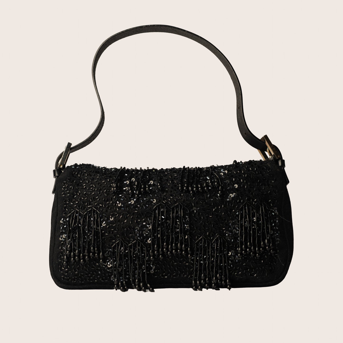 Fendi Baguette Black Sequin & Beaded Embellished Bag