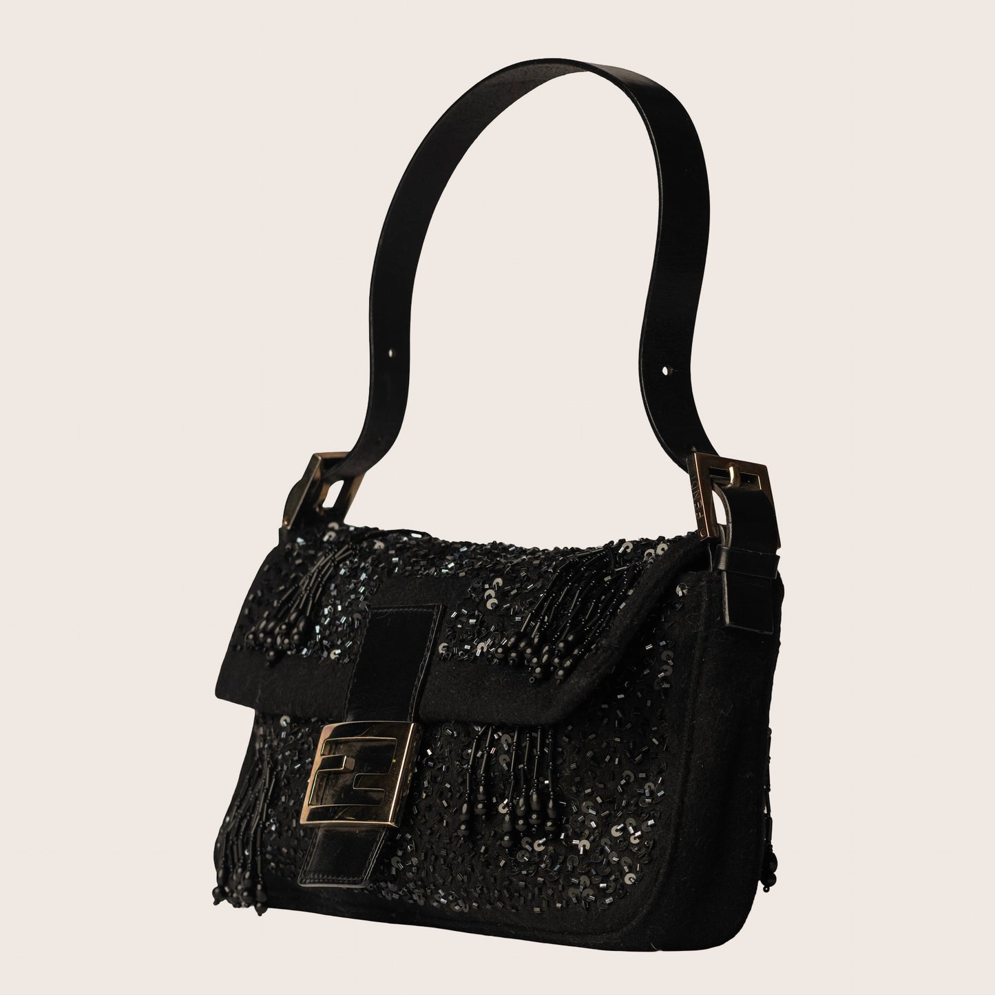 Fendi Baguette Black Sequin & Beaded Embellished Bag