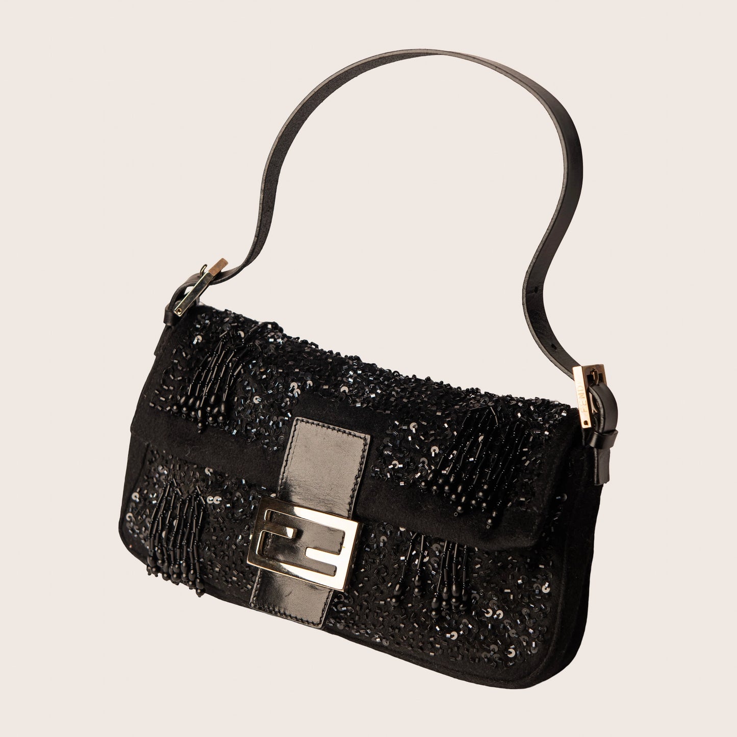 Fendi Baguette Black Sequin & Beaded Embellished Bag