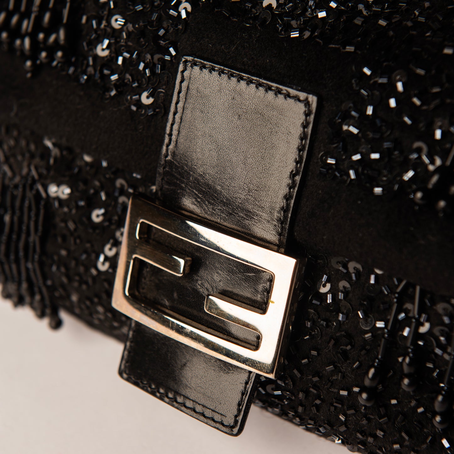 Fendi Baguette Black Sequin & Beaded Embellished Bag