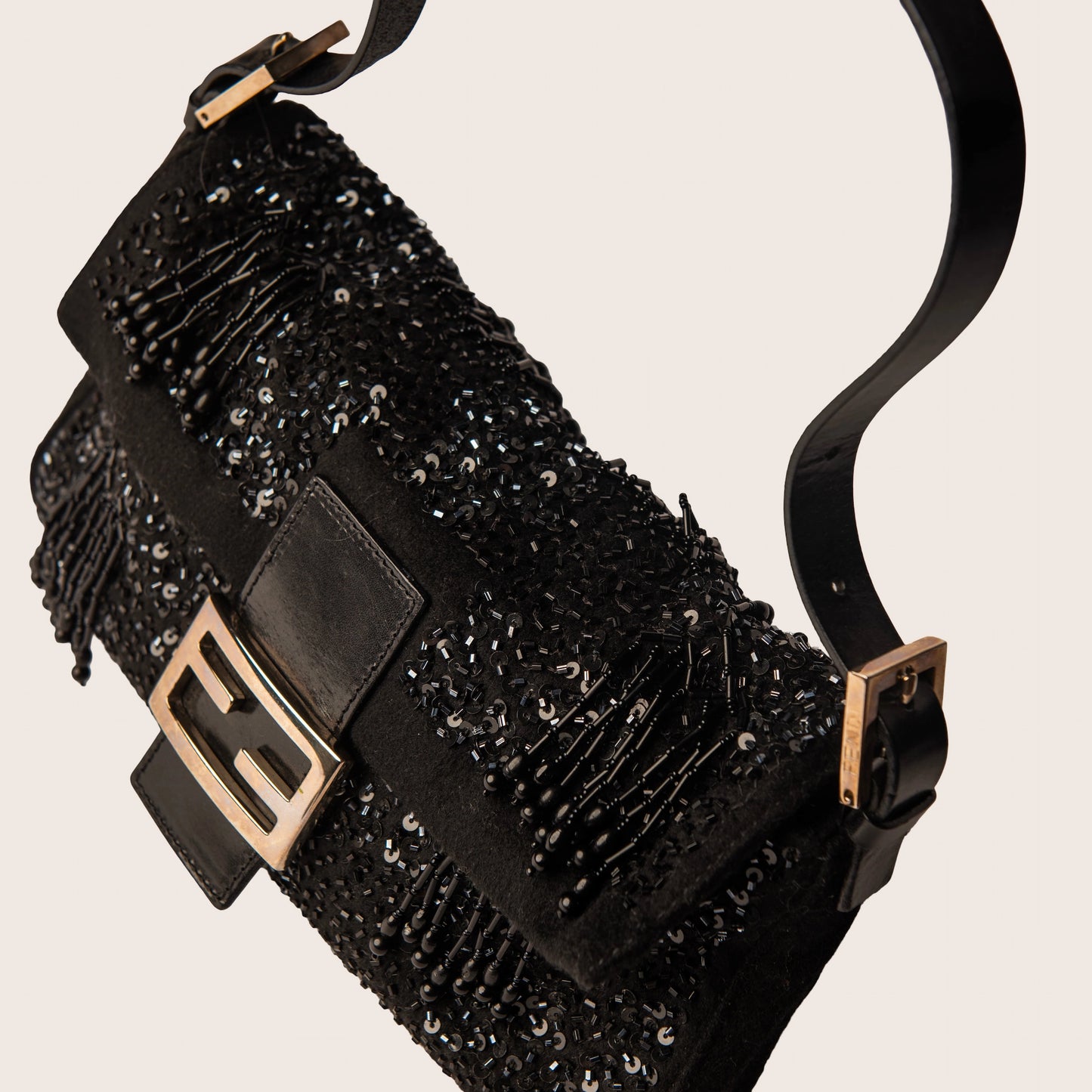 Fendi Baguette Black Sequin & Beaded Embellished Bag