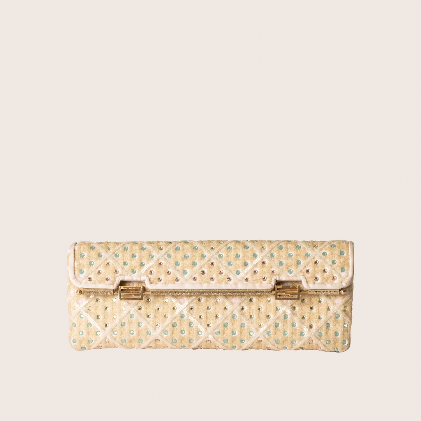 Fendi Beige Quilted Sequin Clutch
