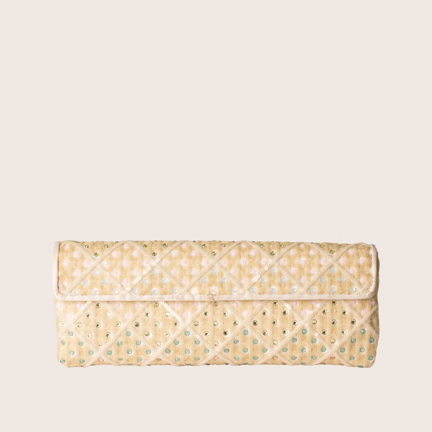 Fendi Beige Quilted Sequin Clutch