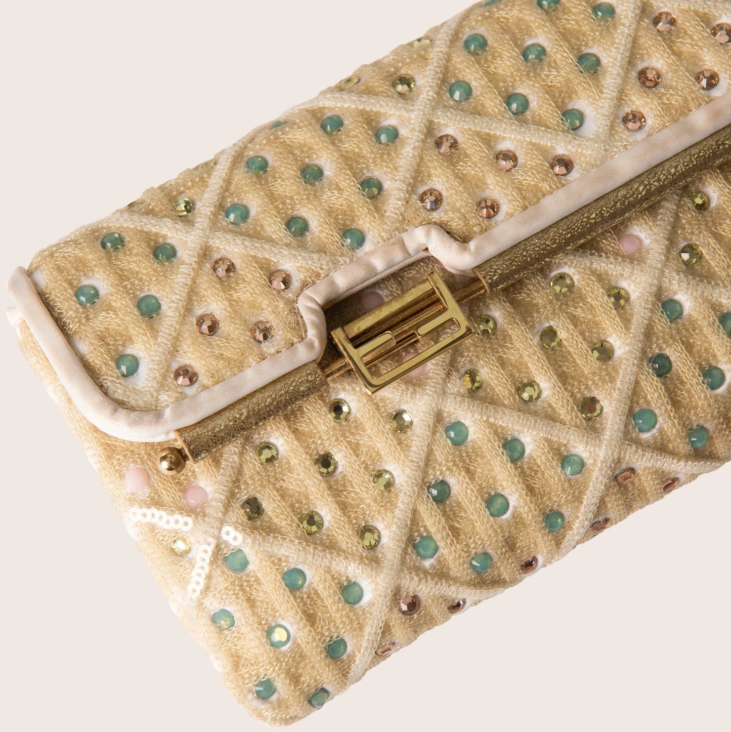 Fendi Beige Quilted Sequin Clutch