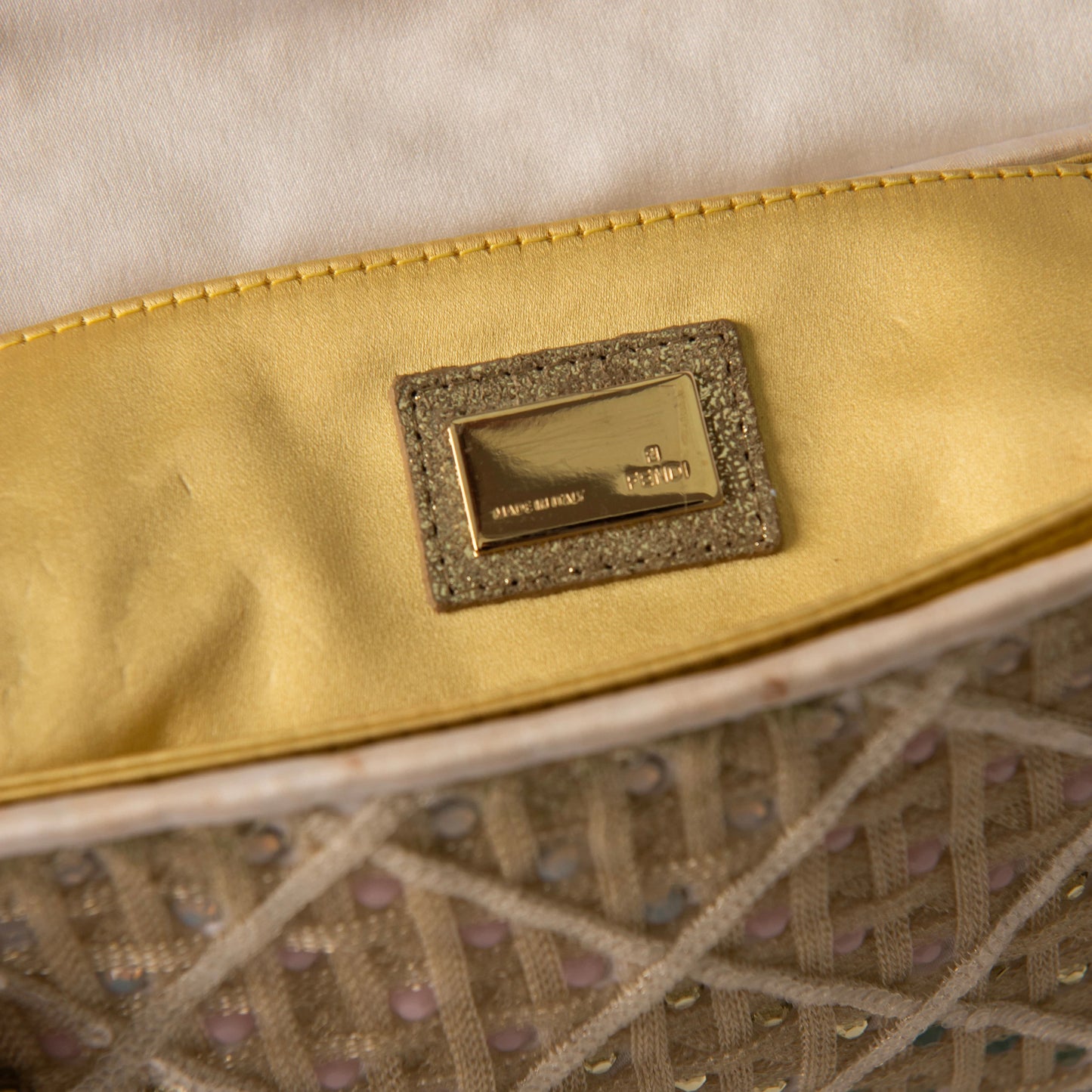Fendi Beige Quilted Sequin Clutch