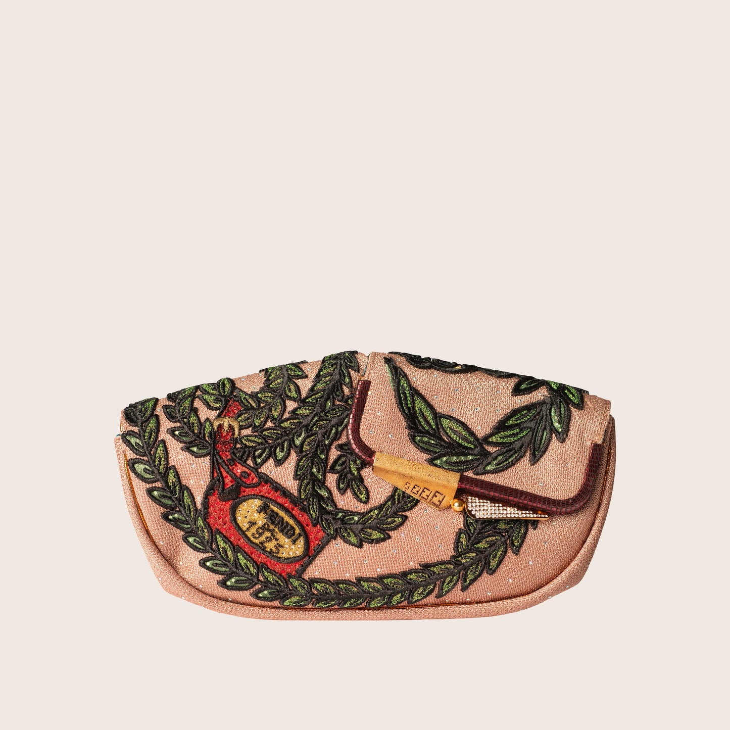 Fendi Flip Embroidered Canvas Clutch