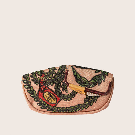 Fendi Flip Embroidered Canvas Clutch