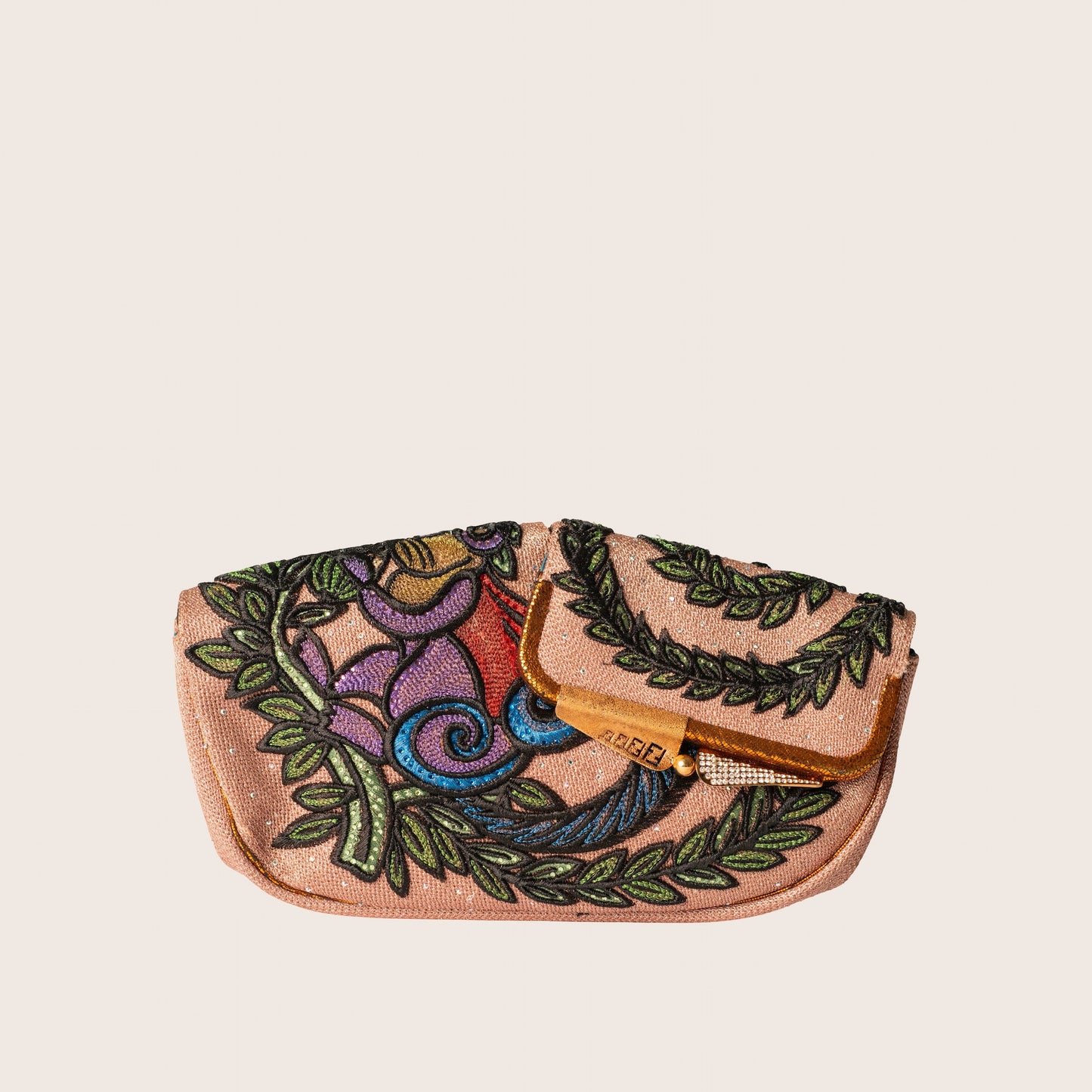 Fendi Flip Embroidered Canvas Clutch
