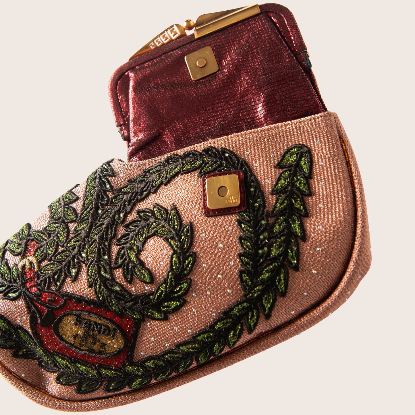 Fendi Flip Embroidered Canvas Clutch