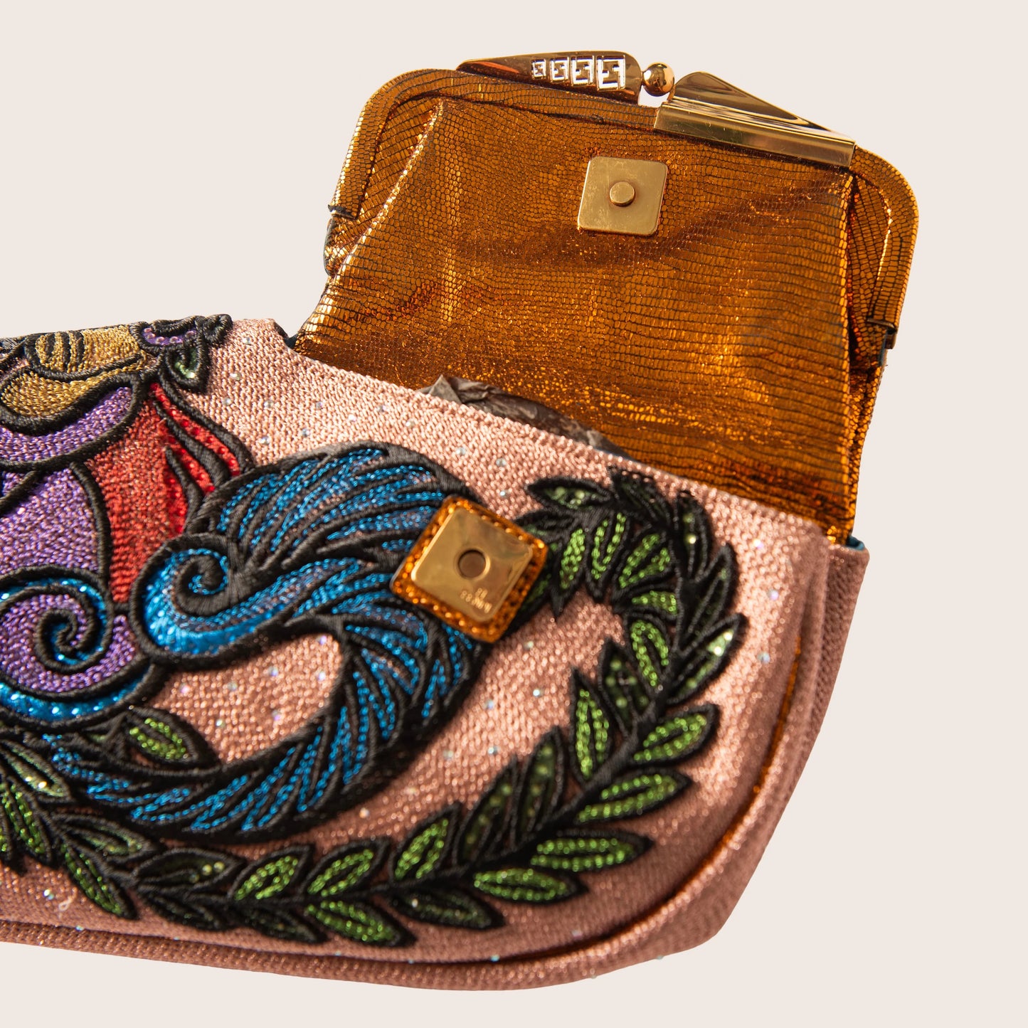 Fendi Flip Embroidered Canvas Clutch
