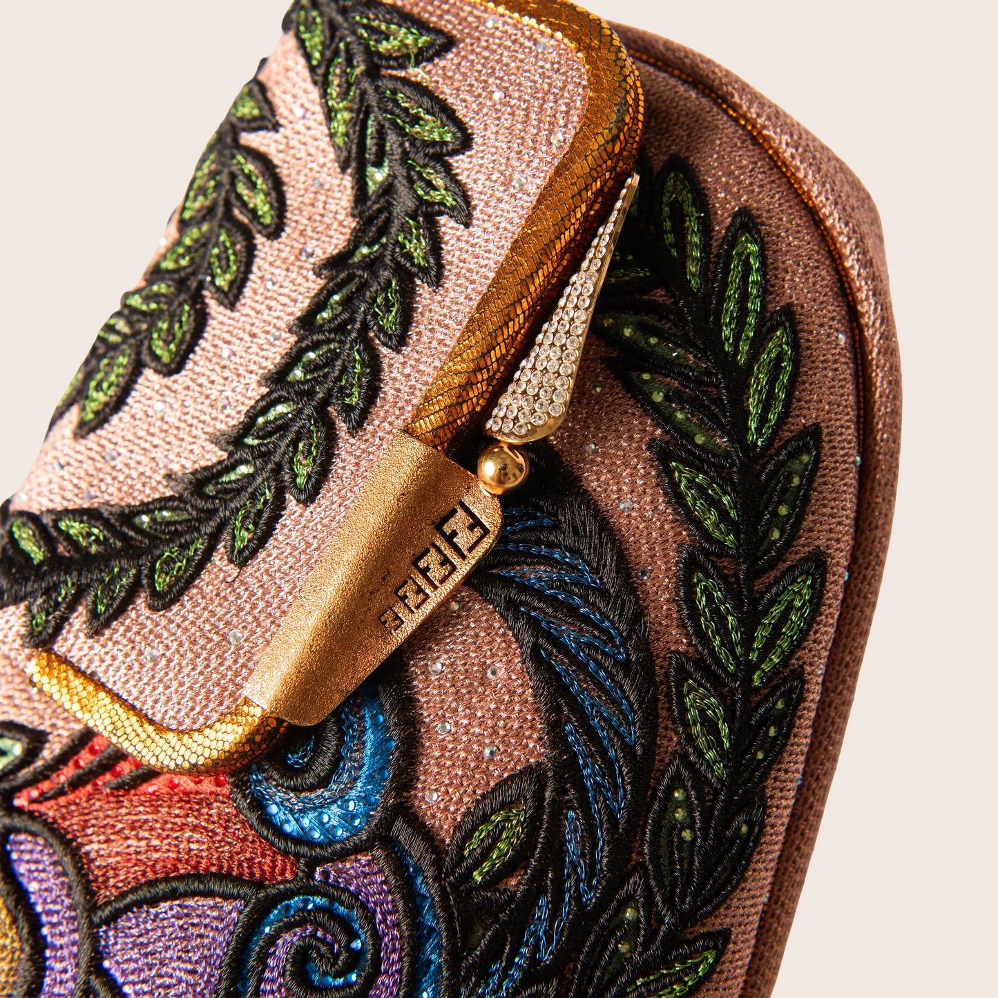 Fendi Flip Embroidered Canvas Clutch