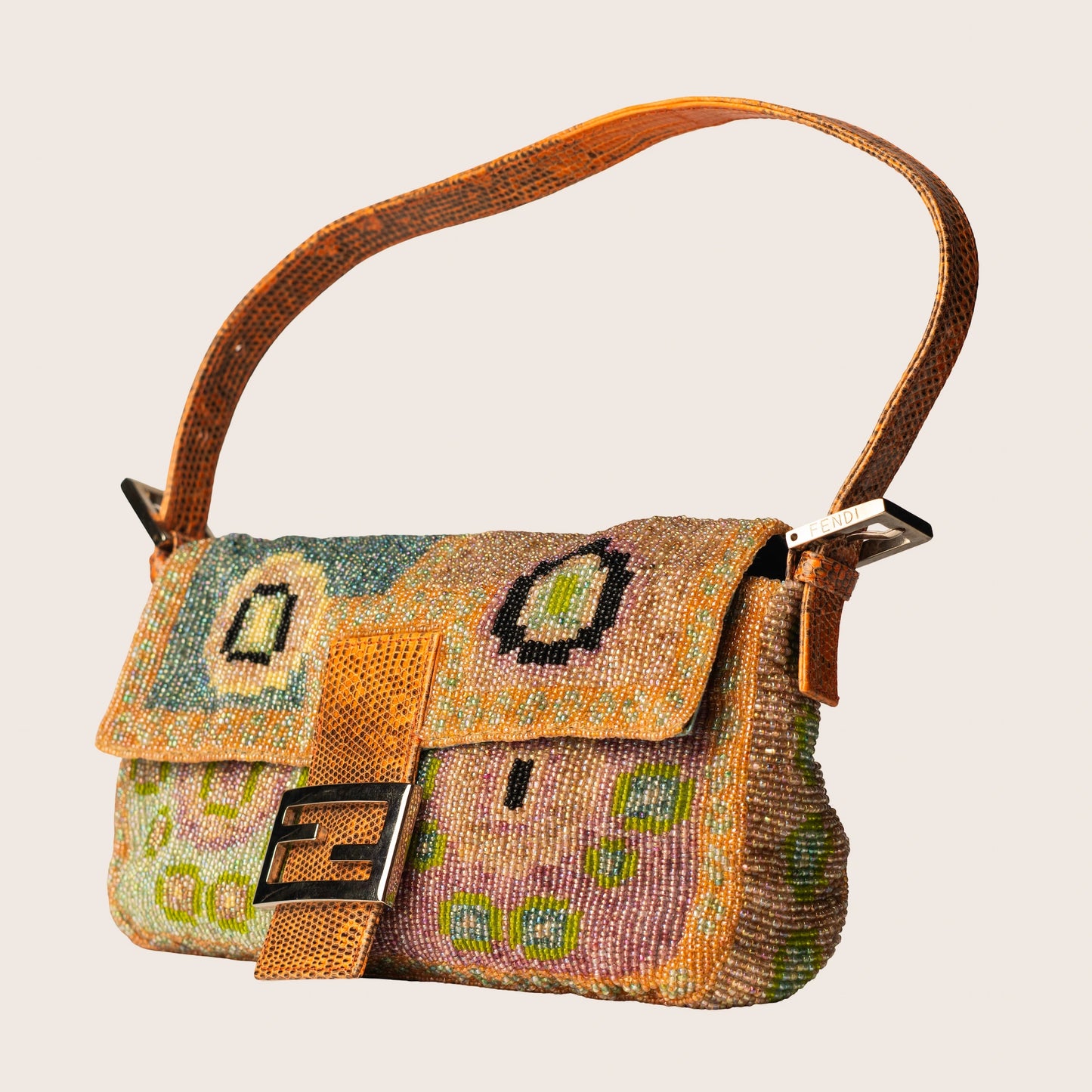Fendi Lizard Beaded Baguette Multicolor