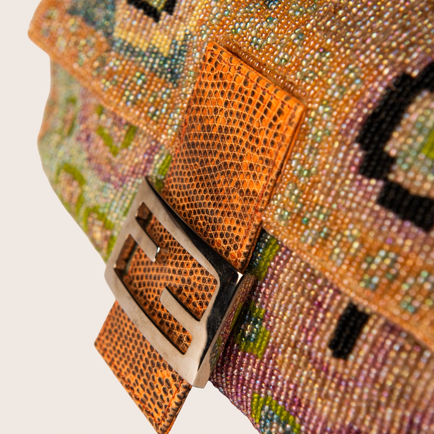 Fendi Lizard Beaded Baguette Multicolor
