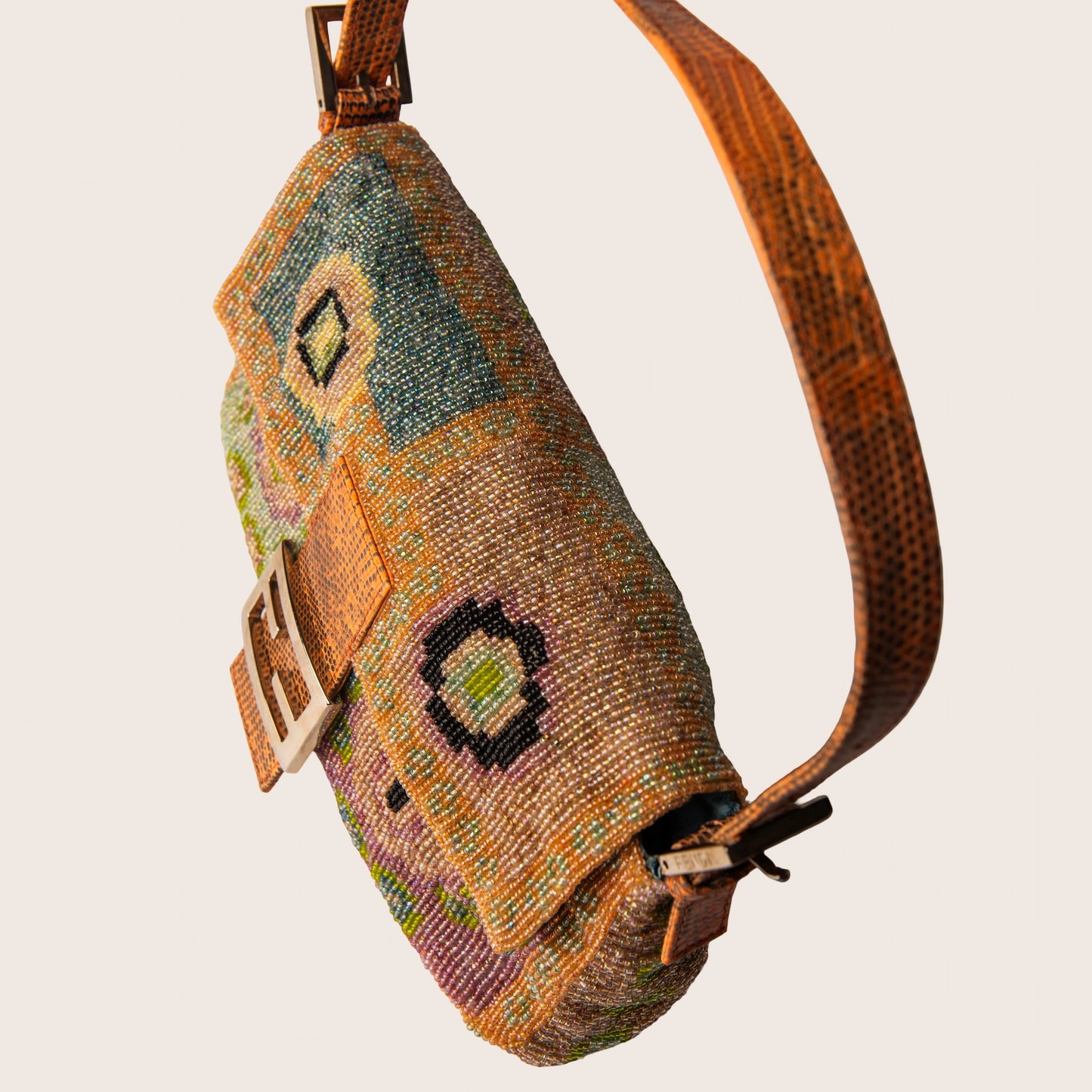 Fendi Lizard Beaded Baguette Multicolor