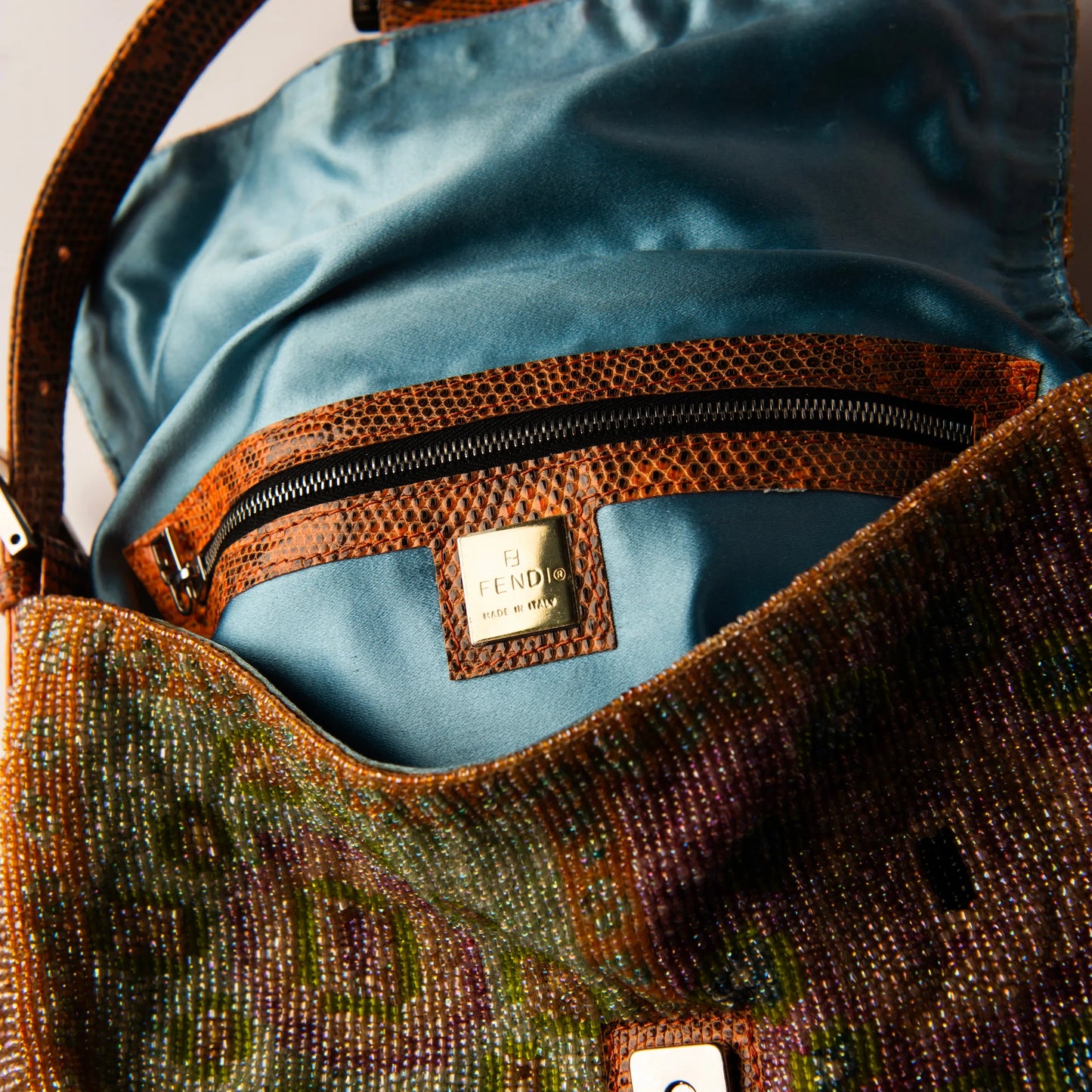 Fendi Lizard Beaded Baguette Multicolor