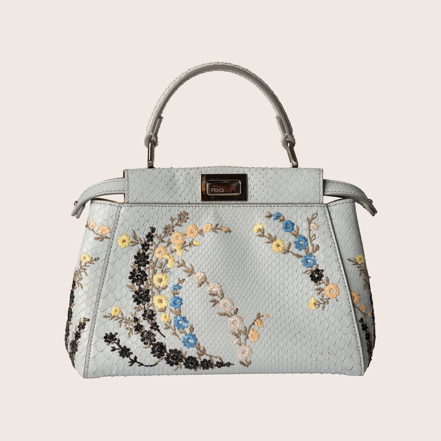 Fendi Mini Embroidered Python Peekaboo Handle Bag - Blue