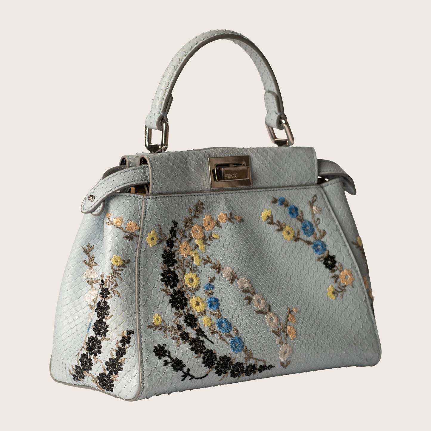 Fendi Mini Embroidered Python Peekaboo Handle Bag - Blue