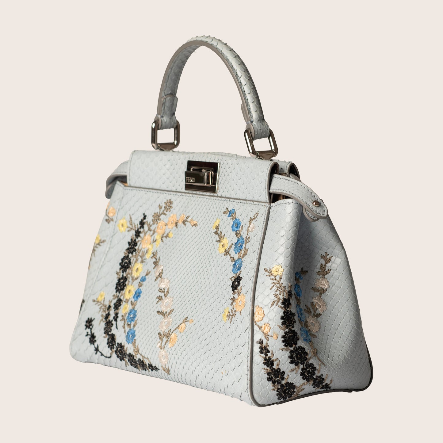 Fendi Mini Embroidered Python Peekaboo Handle Bag - Blue