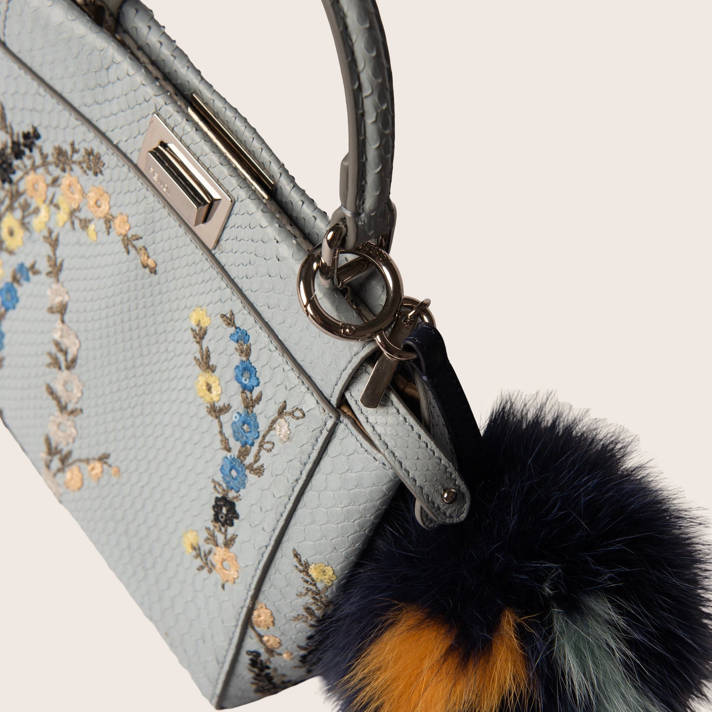 Fendi Mini Embroidered Python Peekaboo Handle Bag - Blue