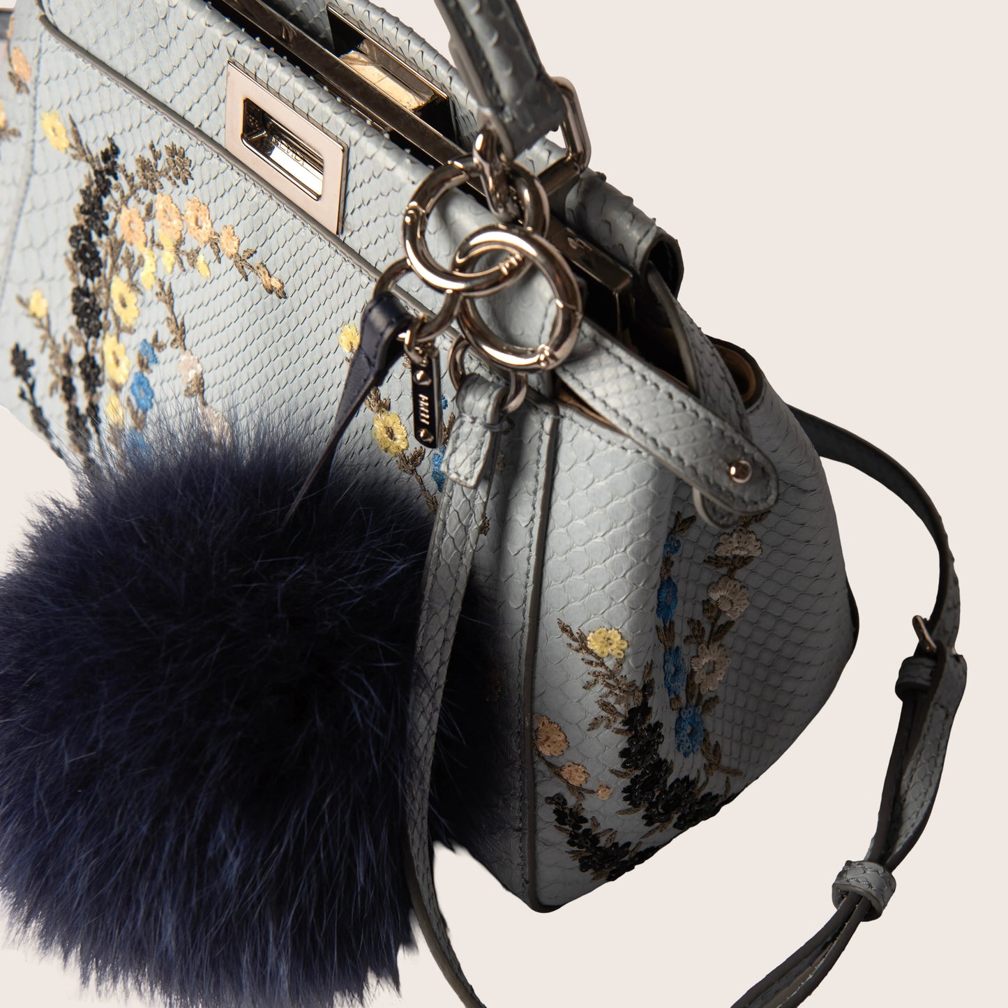 Fendi Mini Embroidered Python Peekaboo Handle Bag - Blue