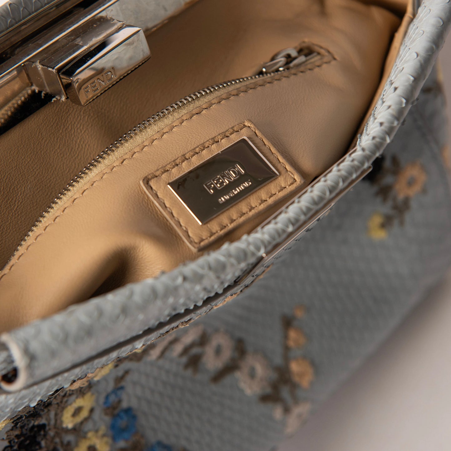 Fendi Mini Embroidered Python Peekaboo Handle Bag - Blue