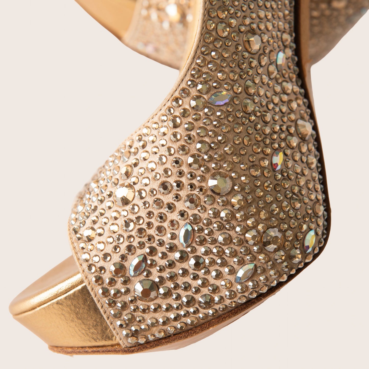 Gina Gold Crystal Embellished Satin Open-Toe Slingback Sandals