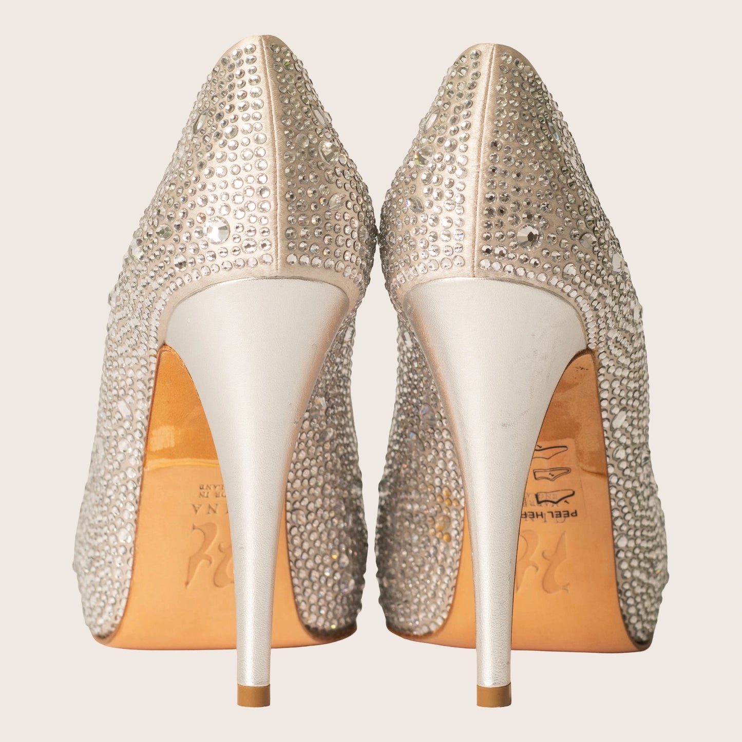 Gina Silver Satin Crystal Embellished Peep Toe Platform Pumps