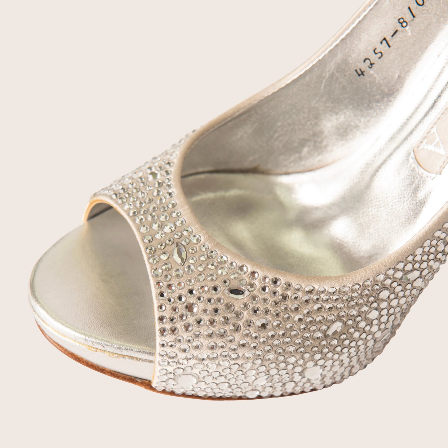Gina Silver Satin Crystal Embellished Peep Toe Platform Pumps