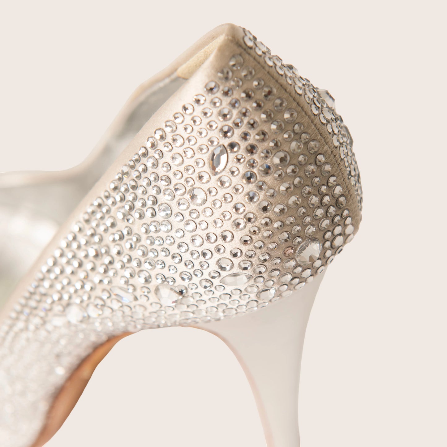 Gina Silver Satin Crystal Embellished Peep Toe Platform Pumps
