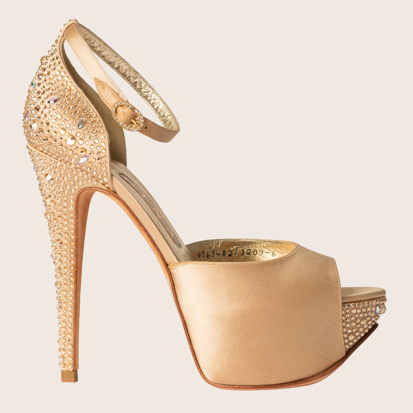 Gina Rose Gold Satin Crystal Embellished Peep Toe Platform Pumps