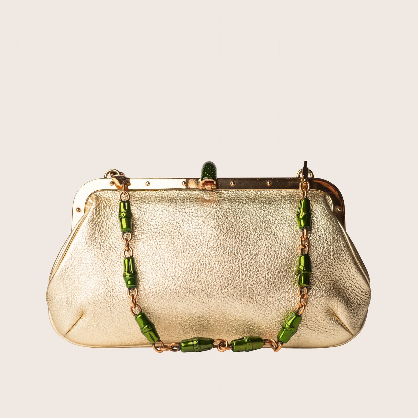 Gucci by Tom Ford Gold Leather & Green Enamel Snake Handbag