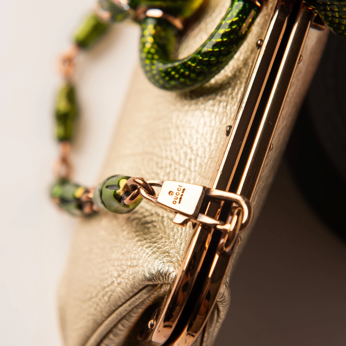 Gucci by Tom Ford Gold Leather & Green Enamel Snake Handbag