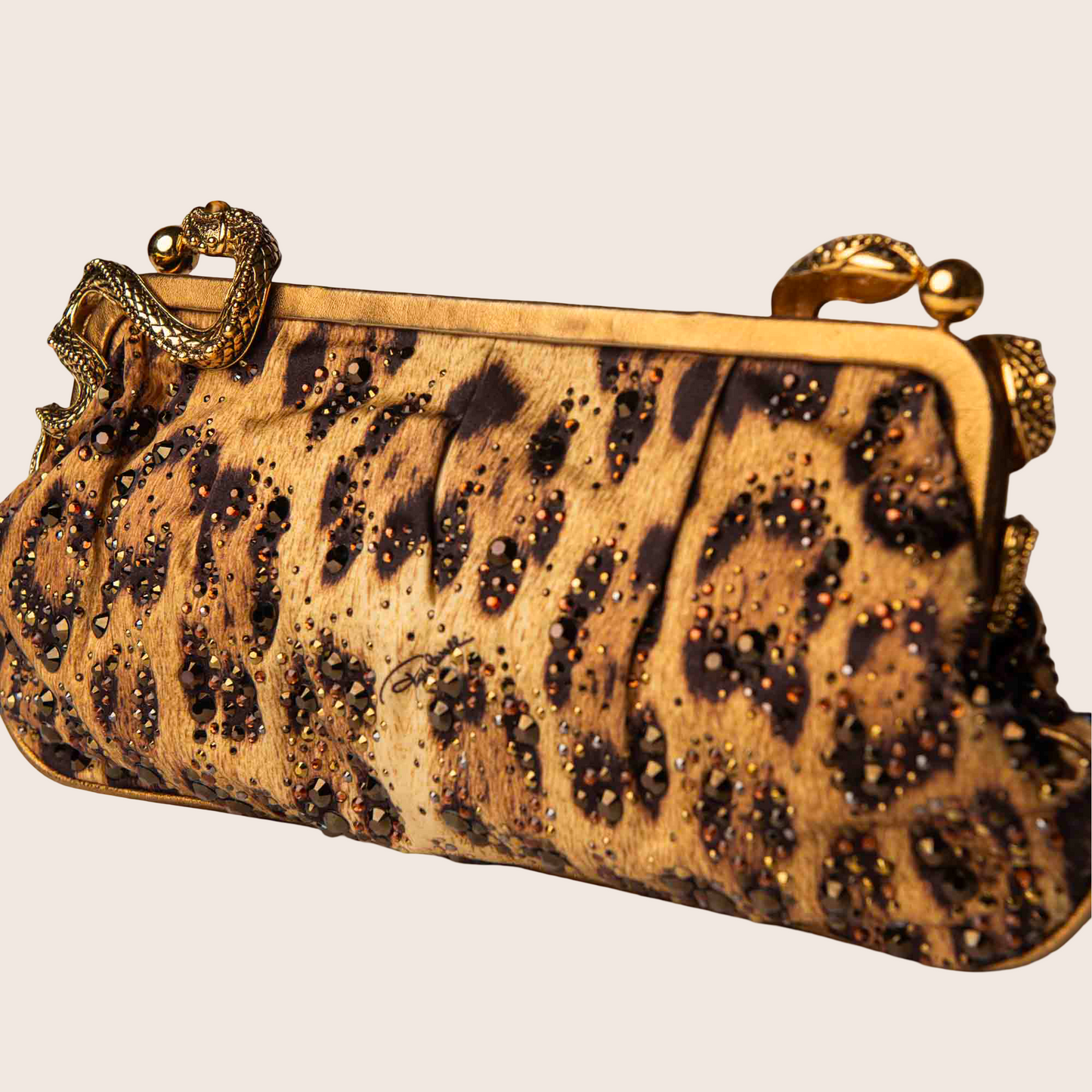 Roberto Cavalli Leopard Print Crystal Snake Clutch