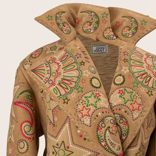 Versace Beige Embellished Suede Coat