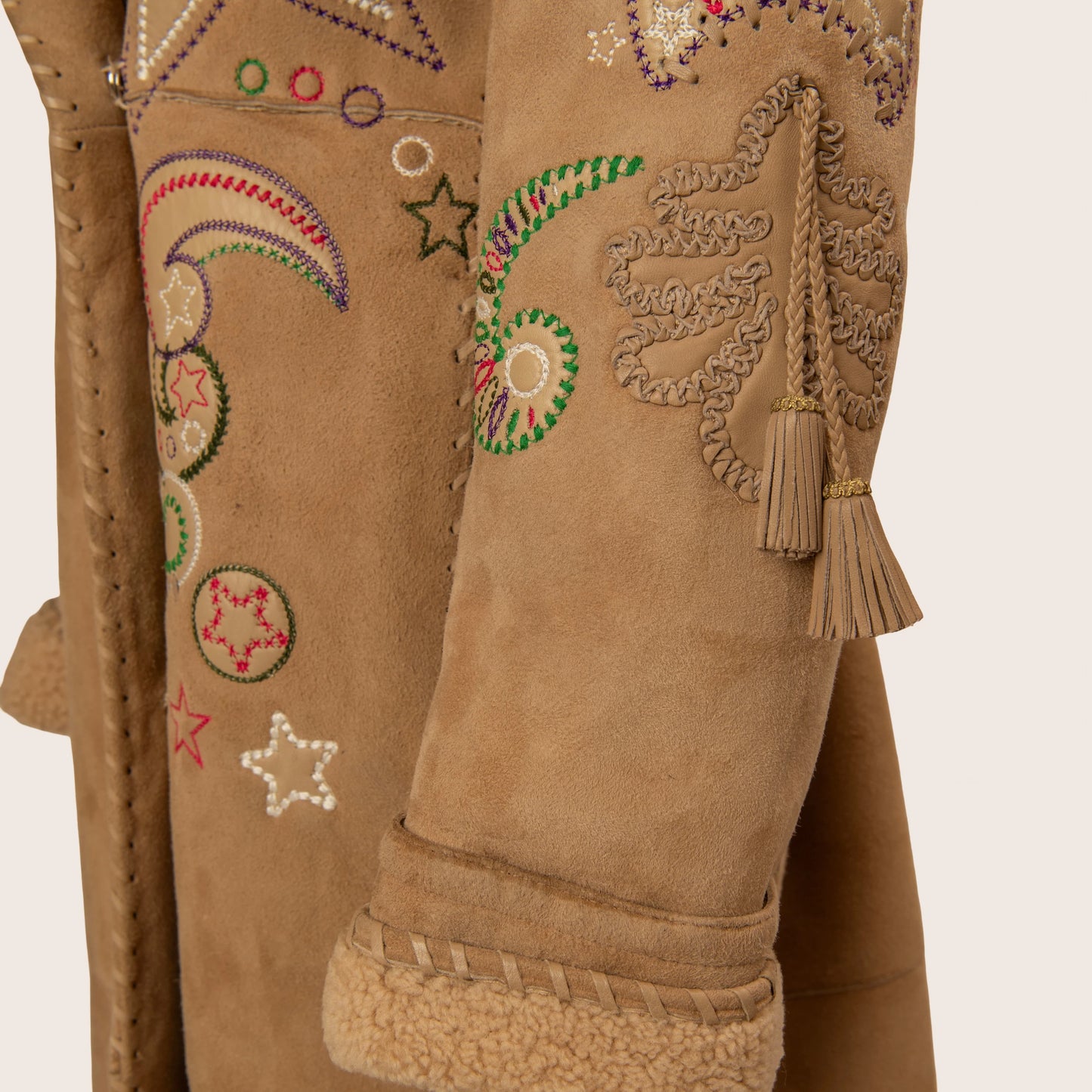 Versace Beige Embellished Suede Coat