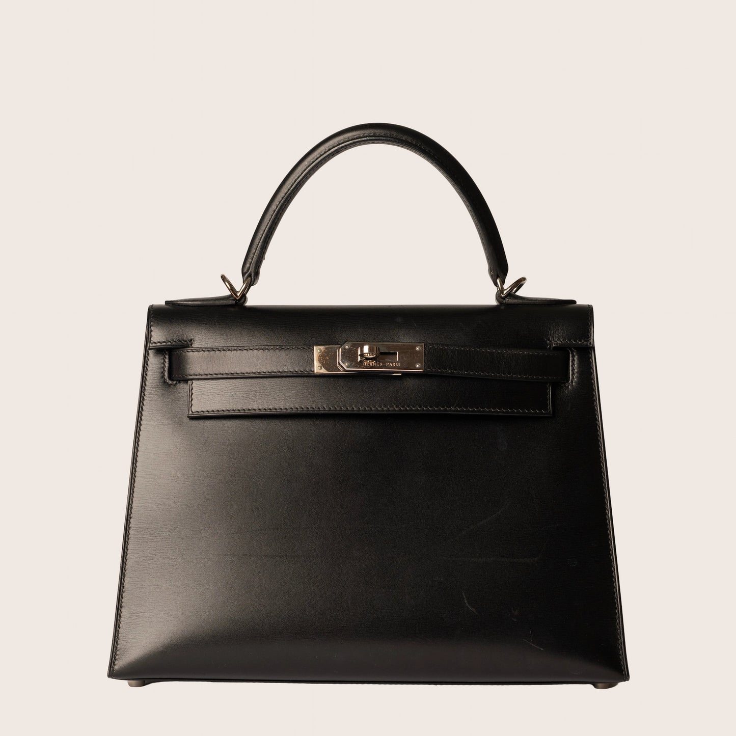 Hermès Kelly 32 Noir / Black Box Leather Palladium Hardware