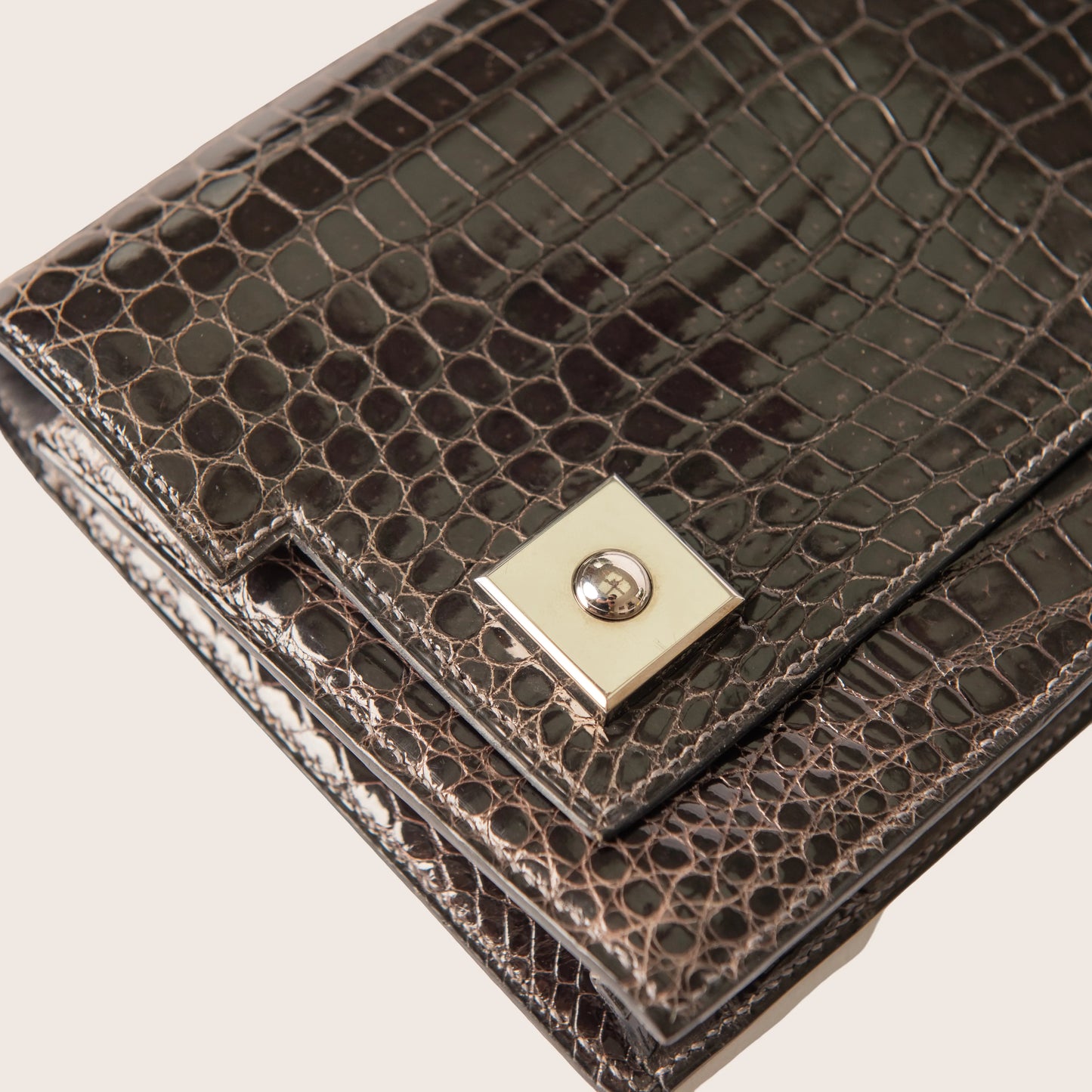 Hermès Medor Clutch in Black Shiny Crocodile Leather with Palladium Hardware