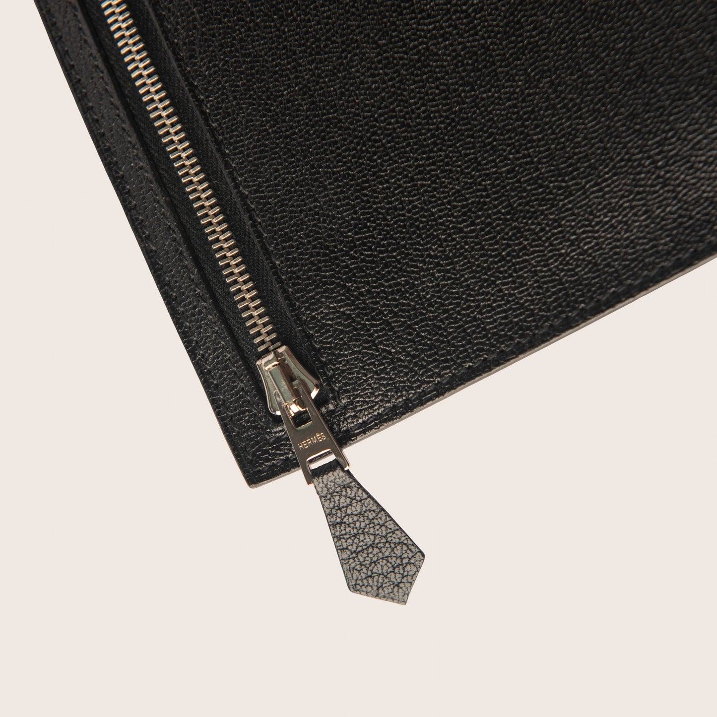 Hermès Black Leather Zip Pouch