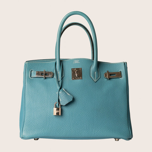 Hermes Blue Jean Epsom Leather Palladium Finish Birkin 35 Bag