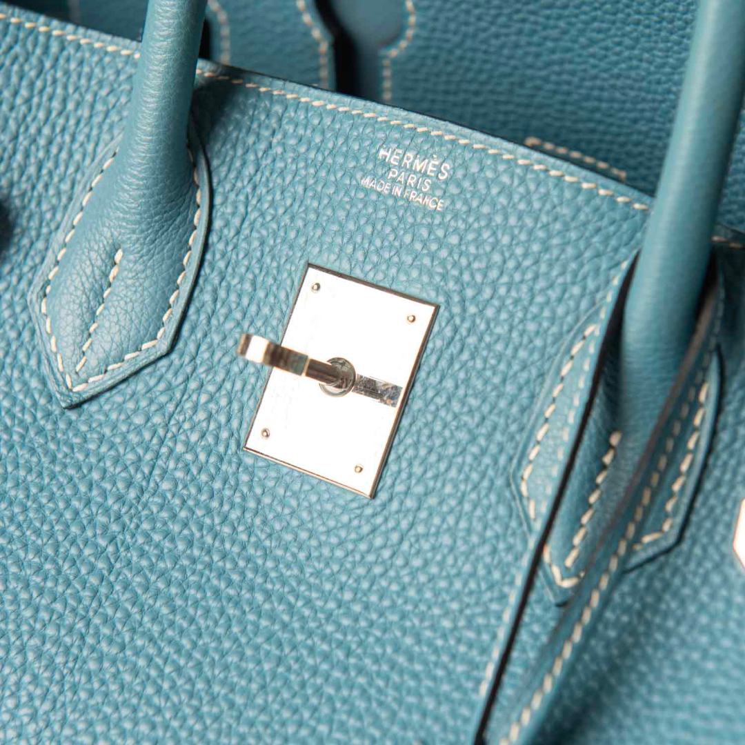 Hermes Blue Jean Epsom Leather Palladium Finish Birkin 35 Bag
