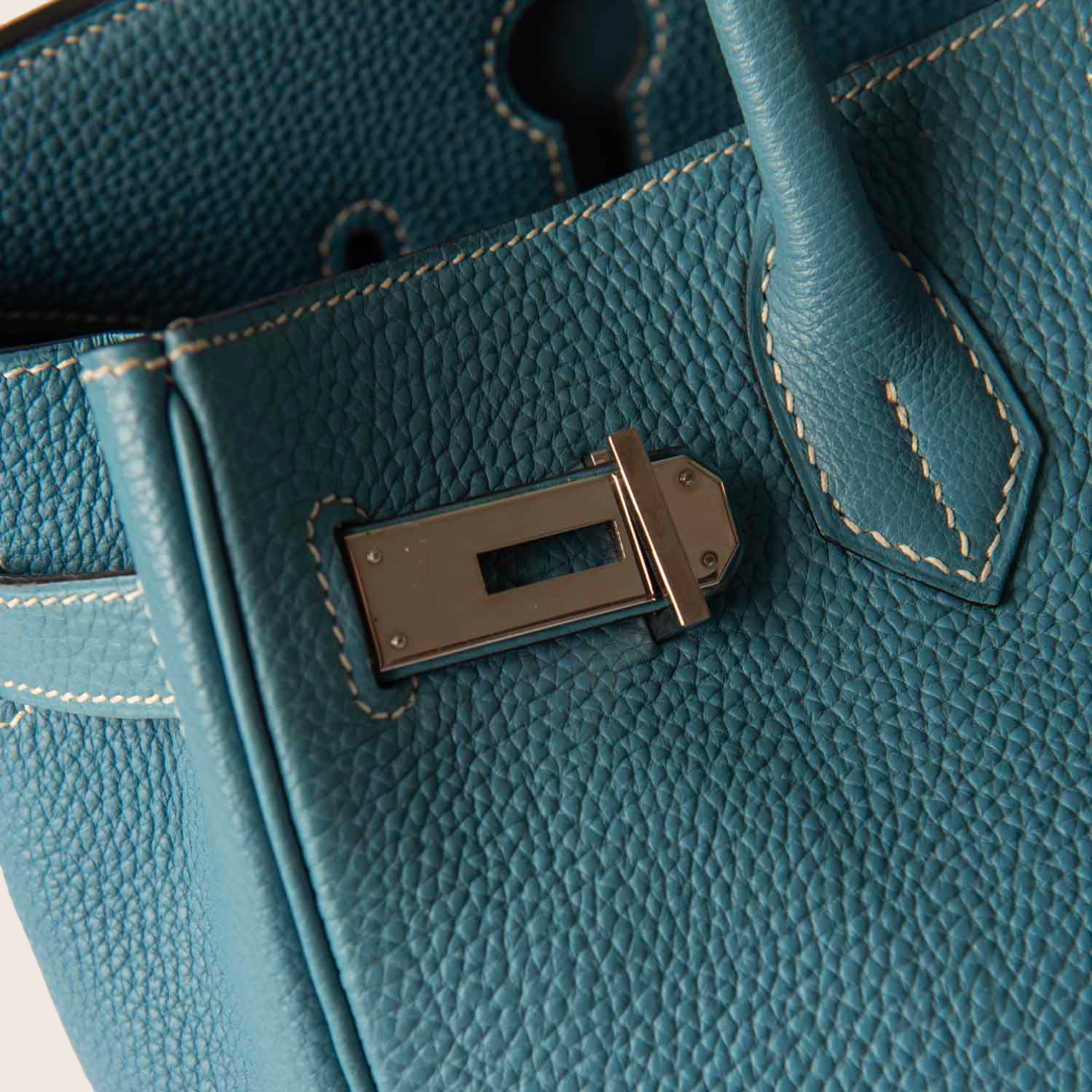 Hermes Blue Jean Epsom Leather Palladium Finish Birkin 35 Bag