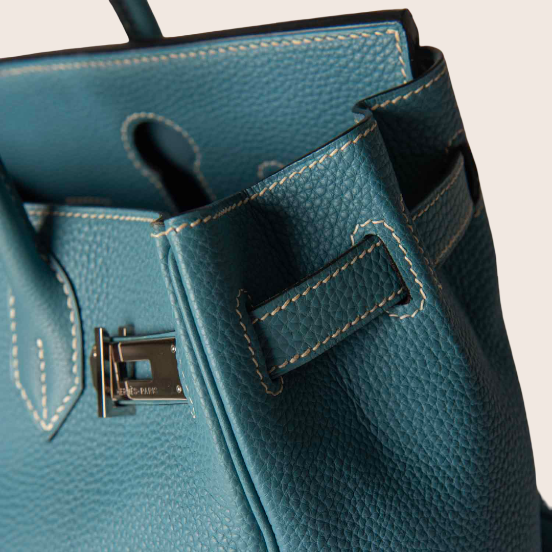 Hermes Blue Jean Epsom Leather Palladium Finish Birkin 35 Bag