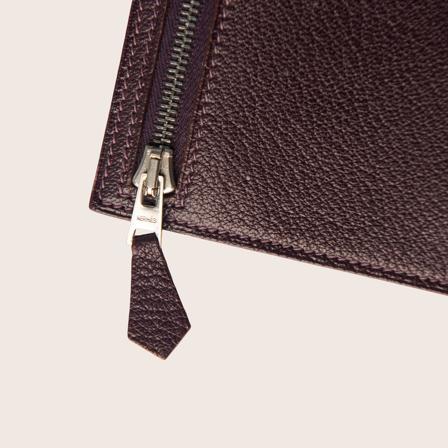 Hermès Bordeaux Leather Zip Pouch