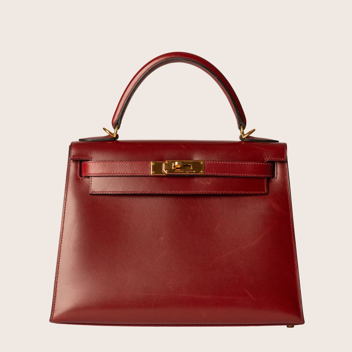 Hermès Red 2003 Box Calf Kelly 32 Dark Red Leather Pony-style calfskin