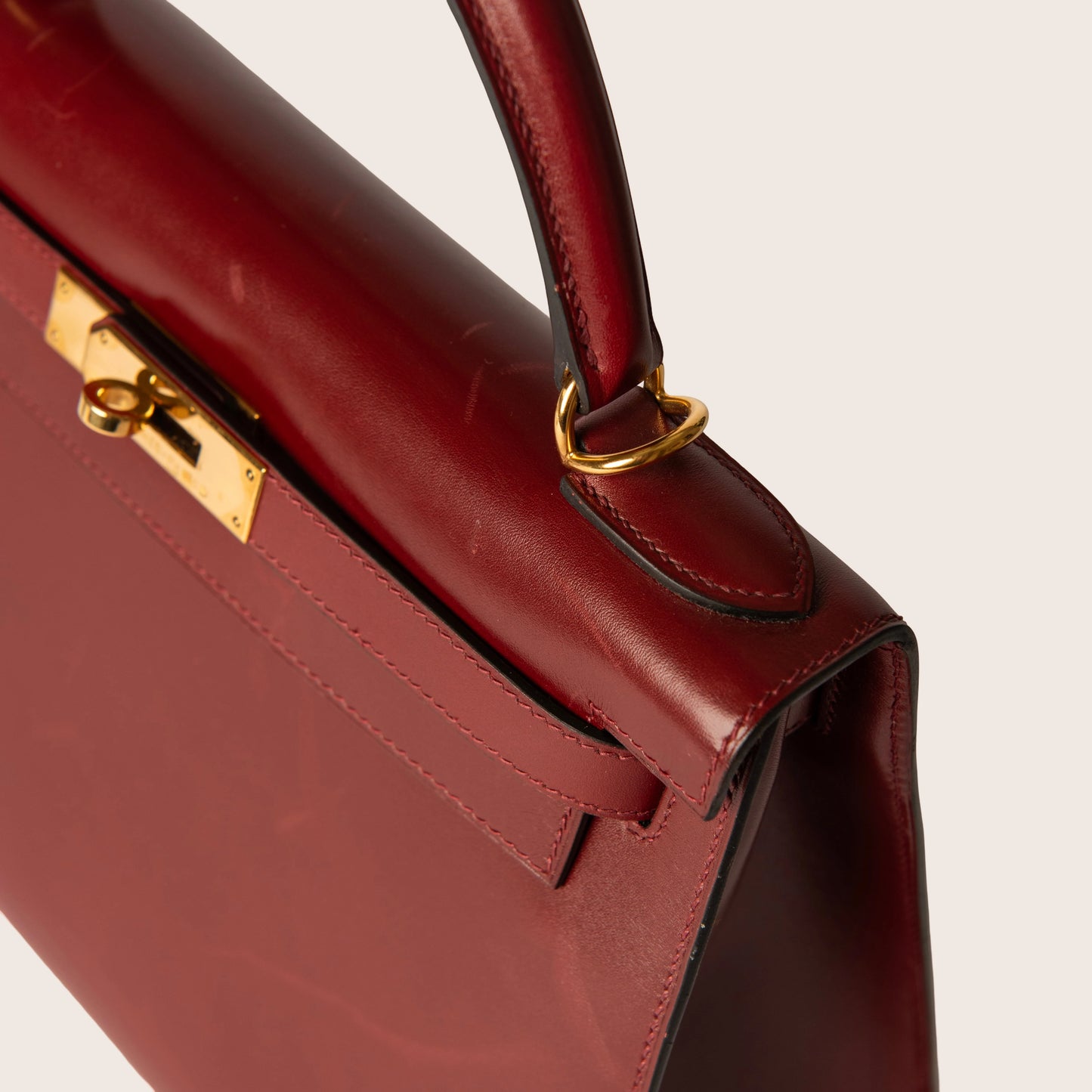 Hermès Red 2003 Box Calf Kelly 32 Dark Red Leather Pony-style calfskin