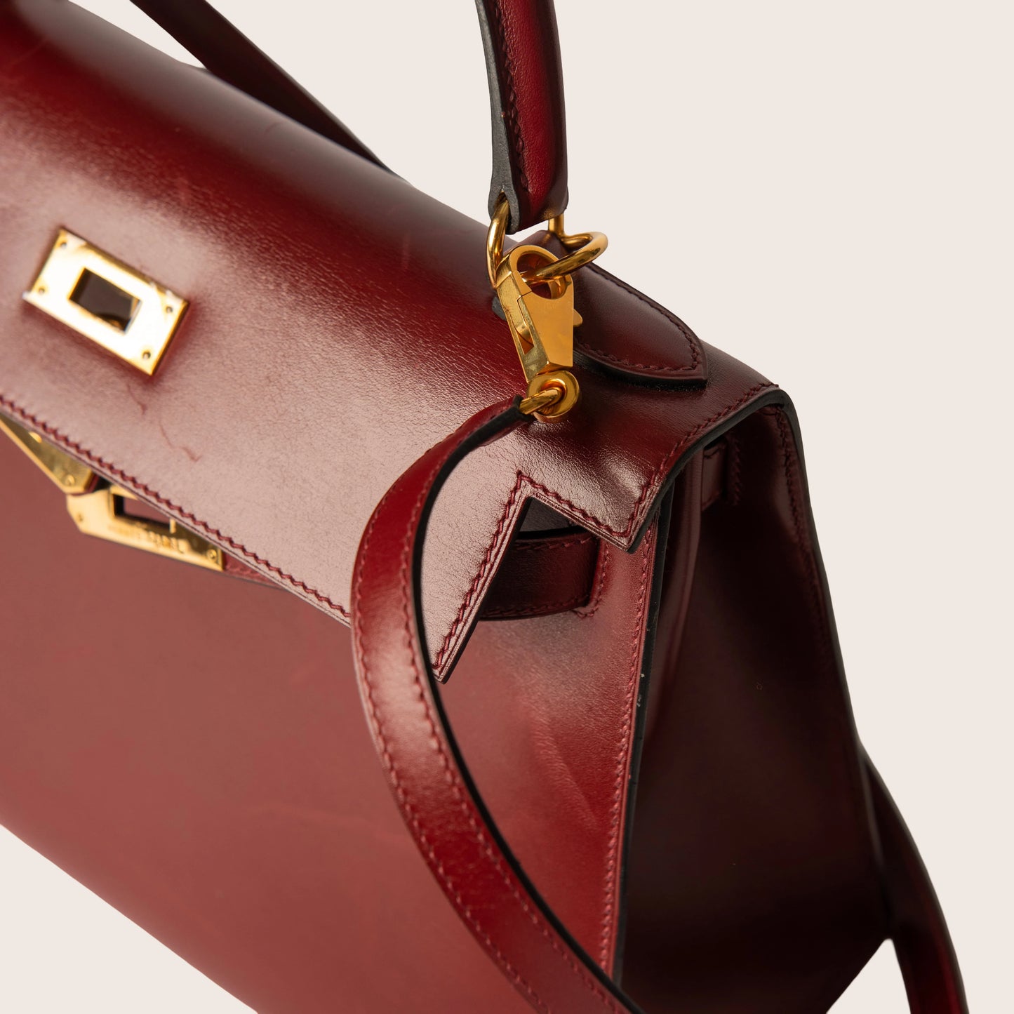 Hermès Red 2003 Box Calf Kelly 32 Dark Red Leather Pony-style calfskin