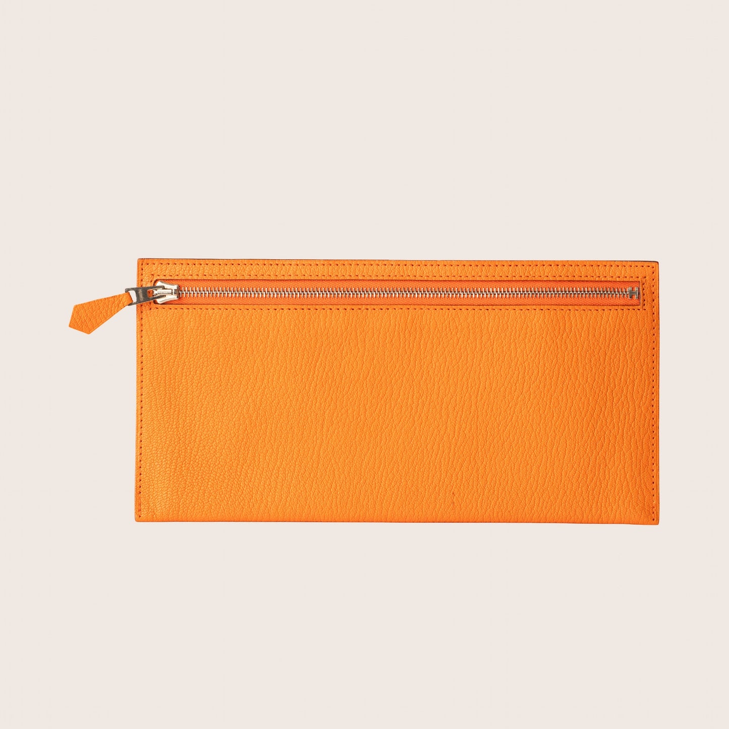 Hermès Orange Leather Zip Pouch