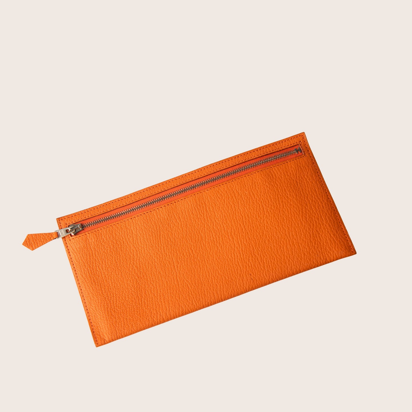 Hermès Orange Leather Zip Pouch